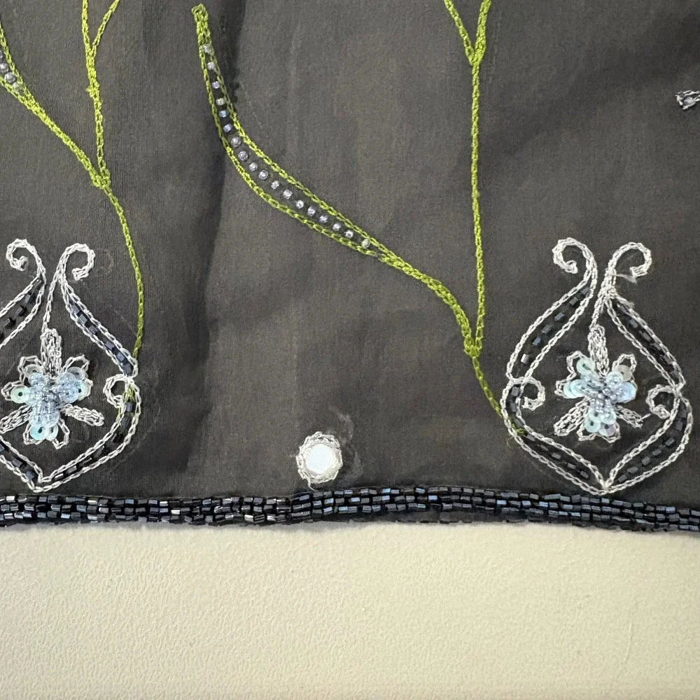 Chetta B Evening Black 100% Silk Embroidered Floral Beaded‎ Sequin Scarf Wrap